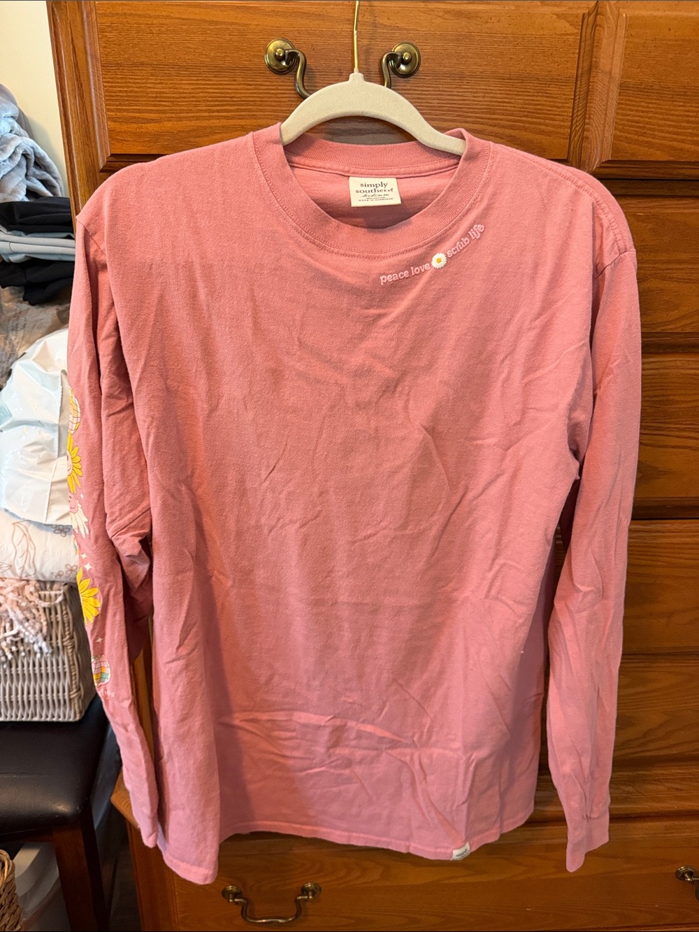 Simply Southern Dusty Rose Long-Sleeve Tee with Floral Sleeve Accents